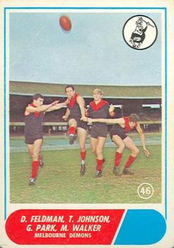 1969 Scanlens VFL #46 Derek Feldman / Tassie Johnson / Greg Parke / Max Walker Front